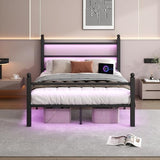 CLIBFENG Queen Bed Frame with Headboard and Footboard,Steel Slats Support-LED Bed Frame with USB Charging Station,Mattress Foundation-Under Bed Storage,No Box Spring Needed,Noise Free,Black CLIBFENG