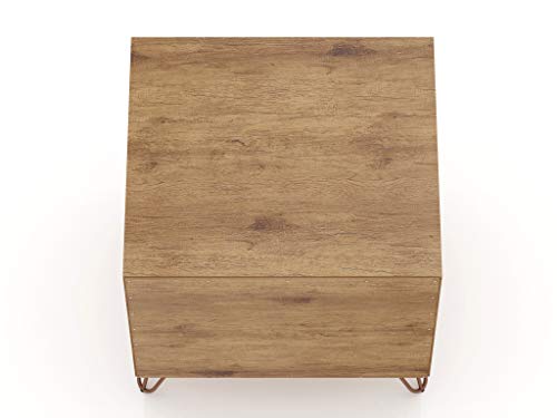 Manhattan Comfort Rockefeller Nightstand with Drawer and Cubby, Mid Century Modern Bedside Table, Minimalist Display and Storage Organizer, Ideal for Bedroom and Living Room, Nature/Rose Pink Manhattan Comfort