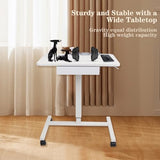 CLATINA Mobile Laptop Standing Desk, Height Adjustable Teacher Podium with Lockable Wheels, Adjustable Work Table with Drawer, Computer Cart Overbed Table for Home Office Classroom, White CLATINA