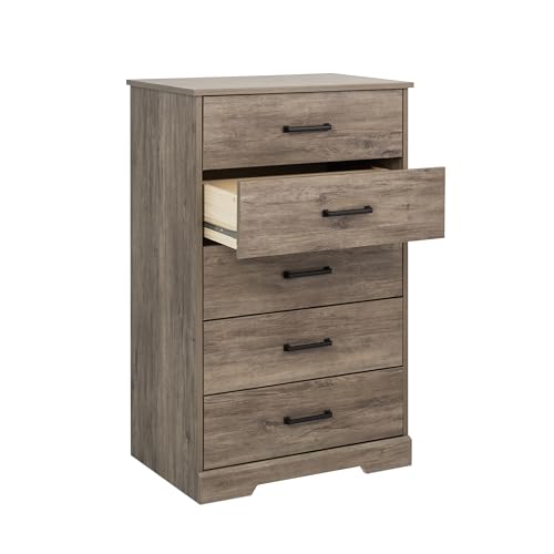 Prepac Dresser for Bedroom, Chest 5 Drawers, 18.5" D x 27.5" W x 43.5" H, Rustic Brown - WoodArtSupply