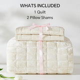 BEDELITE Velvet Quilt Set King Size - Luxury Velvet Comforter Bedding Set 3 Pieces, Lightweight Soft Cozy Shiny Cream White Oversized Bedspread Coverlet for All Seasons with 2 Pillow Shams