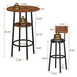KIVENJAJA Rustic Brown 3-Piece Bistro Bar Table Set for 2 with PU Upholstered Stools KIVENJAJA