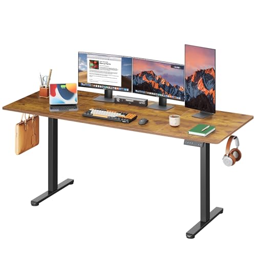 DEVAISE 71 * 28 Inches Electric Standing Desk, Dual Motors for Quite Adjustment，3 Memory Preset Adjustable Stand up Desk, Computer Desk Sit to Stand Desk for Home Office (Rustic Brown) DEVAISE