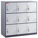 VEVOR Metal Locker for Employees, 9 Doors Storage Cabinet with Card Slot, Gray Steel Employee Lockers with Keys, 66lbs Loading Capacity Office Storage Lockers for Home, School, Office, Gym VEVOR