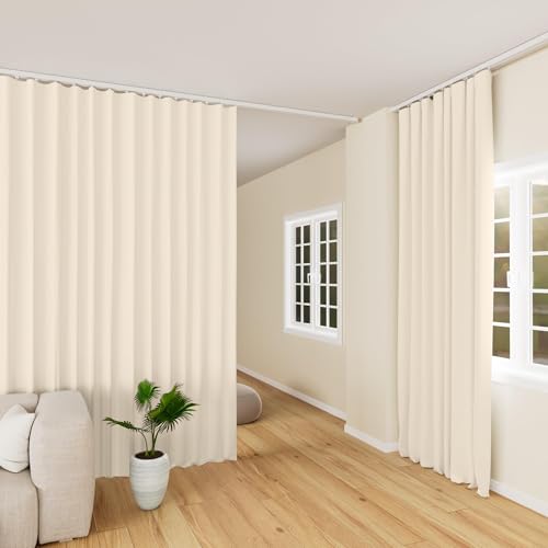Hoeflife Room Divider Curtains Blackout Floor to Ceiling Curtain with Hook Wall Mount Sliding Door Curtains Ceiling Mount Extra Wide Curtain Wall Divider for Room Separation (Beige, W100 x H84 Inch) hoeflife