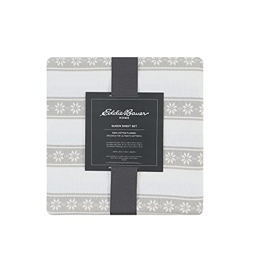 Eddie Bauer - Queen Sheets, Cotton Flannel Bedding Set, Brushed For Extra Softness, Cozy Home Decor (Snowflake Fair Isle, Queen) Eddie Bauer