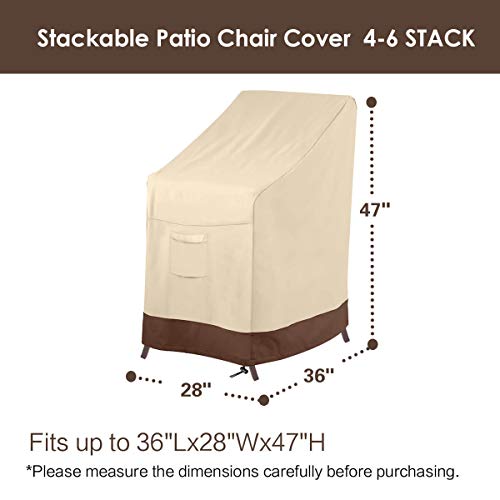Vailge Stackable Patio Chair Cover,100% Waterproof Outdoor Chair Cover, Heavy Duty Lawn Patio Furniture Covers,Fits for 4-6 Stackable Dining Chairs,36"Lx28"Wx47"H,Beige&Brown Vailge