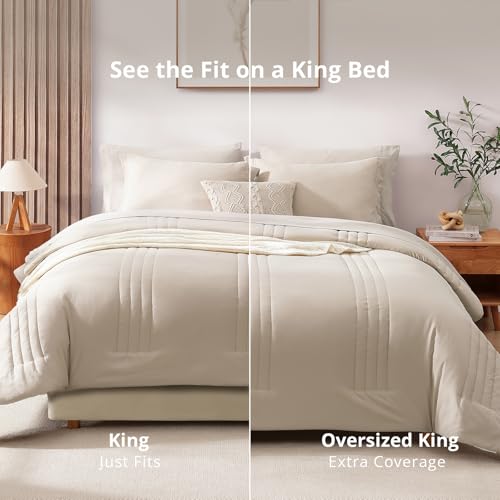Monbix King Size Comforter Set - 7 Pieces Bed in a Bag King, Apricot Beige Bedding Sets with Comforter, All Seasons Comforter Bed Set with Sheets, Pillowcases & Shams Monbix