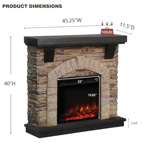 FESTIVITY 45 Inch Freestanding Mantel with 23" Electric Fireplace Insert for Living Room & Bedroom, Realistic Log and Flame Effect, Remote Control, Timer (Brown) FESTIVITY