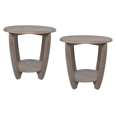 COZAYH Set of 2 Rustic Farmhouse end Table with Storage Shelf, French Country Accent Side Table for Family, Dinning or Living Room, Small Spaces, Modern, Round, Vintage Grey Finish. COZAYH
