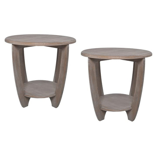 COZAYH Set of 2 Rustic Farmhouse end Table with Storage Shelf, French Country Accent Side Table for Family, Dinning or Living Room, Small Spaces, Modern, Round, Vintage Grey Finish. - WoodArtSupply