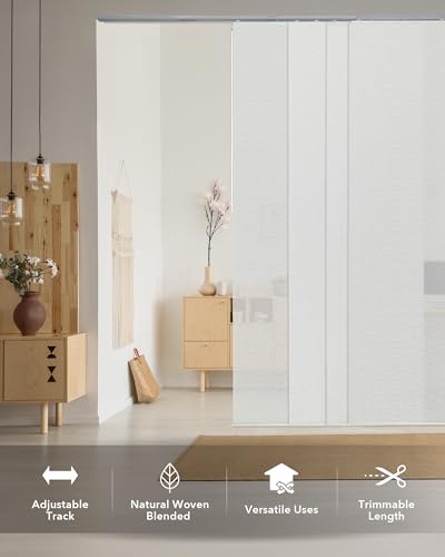 GoDear Design Adjustable Sliding Room Dividers Panel Blinds, Vertical Window Blinds, Door Blinds, Extendable Track from 45.8" to 86" W, Trimmable Panel Curtains Up to 96", Semi Privacy, Snowdrop GoDear Design