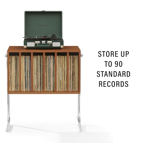Crosley Furniture Lily Record Player Stand with Vinyl Storage, Stores up to 90 Records, Turntable Stands, Walnut Crosley Furniture