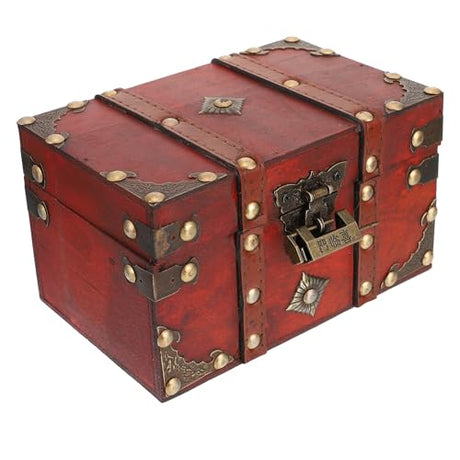 Wooden Vintage Treasure Chest Trinket Box, Decorative Wooden Storage Box Storage Trunk Handmade Pirate Treasure Chest with Lock Homoyoyo