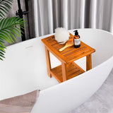NNN Teak Shower Bench Seat with Handle 18 Inch/Teak Wood Shower Stool with Shelf/Wooden Bathroom Spa Bathing Stool/Waterproof, Indoor and Outdoor Use,Patented Design. NNN