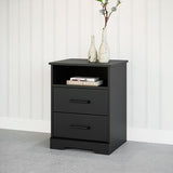 Prepac Rustic Ridge Farmhouse Nightstand Bedside Table, Black Nightstand for Bedroom, End Table with 2 Drawers and Open Shelf 16.25"D x 18.75"W x 24.5"H Prepac