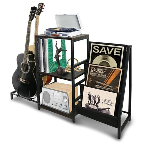 EASTROCK Guitar Stand & Record Player Table - 3-Tier Vinyl Record Storage for Acoustic, Electric Guitar, Bass, Speaker, Amp EASTROCK