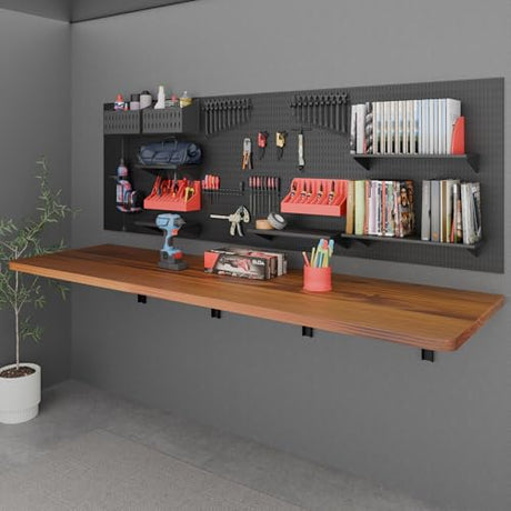 IAE Floating Wall Mounted Folding Table Desk with Pine Wood,72" x 22" Foldable Workbench,Fold Down Wall Mounted Foldable Desk with Shelf Brackets,Laundry Folding Table for Home,Dining,Kitchen,Teak IAE