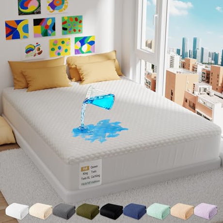 OhGeni 100% Waterproof Mattress Protector,Full Size Mattress Soft Pad,Pet Hair & Bedwetting Resistant,Cooling Breathable Fitted Sheets,Washable Bed Cover,Non-Slip Deep Pocket,Noiseless for Guest Rooms OhGeni