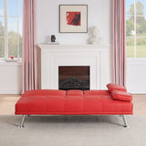 Modern Futon Sofa Bed, 67 Inch Leather Convertible Futon Couch Loveseat Sleeper for Small Spaces,Comfy Folding Recliner Couches for Living Room, Adjustable Backrest,2 Cup Holders,Metal Legs (RED) Xinmviec