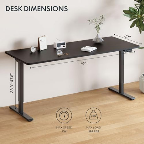 FLEXISPOT 79"x32" Large Dual Motor Electric Standing Desk, Black - 198 LBS Heavy-Duty Capacity, Ideal for Home Office, Creative Studio, or Multi-Monitor Setup FLEXISPOT