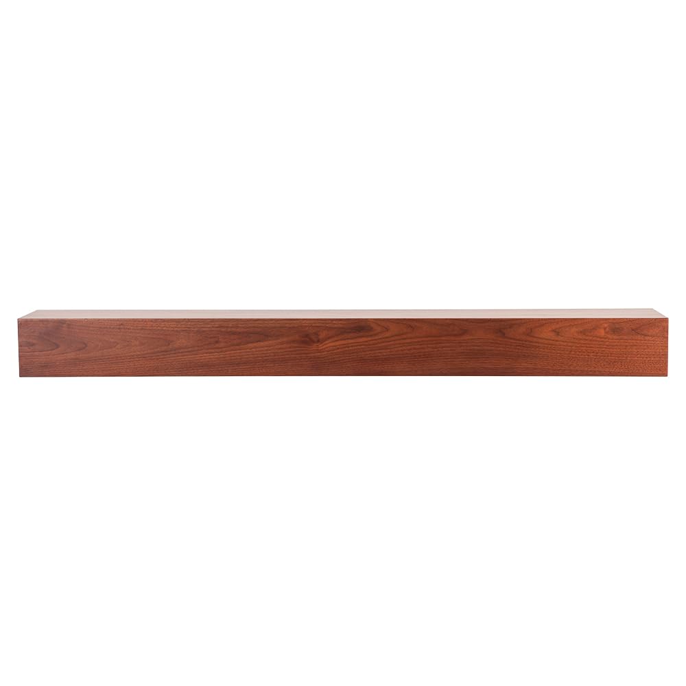 Modern Ember Walnut Creek 72 Inch Fireplace Mantel Shelf in Burnt Sienna - Durable 9" Depth, Wall-Mounted Shelf with Smooth Finish and Close-Grain Details, Real Walnut Wood