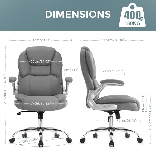 IWMH Executive Office Chair, Ergonomic Big and Tall Computer Desk Chair, High Back with Padded Flip-up Armrest, Lumbar Support Swivel Rolling Chair Grey IWMH