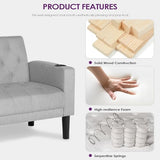 TYBOATLE 62" W Loveseat Sofa w/ 2 USB Charger Ports and 2 Cupholders, Mid-Century Modern Tufted Linen Fabric Small Love Seat Couches for Compact Living Room, Bedroom, Apartment, Dorm (Light Grey) TYBOATLE