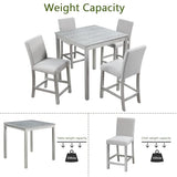 KEIKI 5-Piece Counter Height Dining Table Set with Square Table and 4 Upholstered Chair, for 4 Person, Modern Crystal Decoration Wooden Table Set, Easy Assembly, for Kitchen, Dining Room, Silver Grey KEIKI