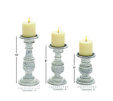 Deco 79 Mango Wood Decorative Candle Holder Turned Style Pillar Candle Stand, Set of 3 Candlestick Holder 10", 8", 6”H, White Deco 79