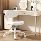Misolant Vanity Chair with Back, Small Armless Cute office Chair with wheels and Lumbar support, Comfy PU Leather Desk Computer Chairs with Adjustable Height, 360°Swivel for Home Bedroom Office, White Misolant