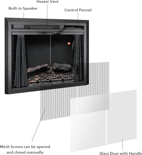 36 in. Electric Fireplace Inserts with Trim Kit, Multicolor Flames & Fire Crackling Sounds, Timer, Overheating Protection Fireplace Heater, 750/1500W Benrocks