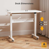 HitGo Mobile Standing Desk with Wheels, 32 inch Pneumatic Height Adjustable Desk for Walking Pad, Small Rolling Computer Workstation, Portable Sit Stand Desk for Home Office, 28-43" Tall, White HitGo