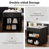 Merax 82.7" Kitchen Island with Extendable Dining Table for 4-6, Rolling Mobile Center Islands with Storage, Charging Station, 2 Drawers 2 Side Open Shelves, Black Merax