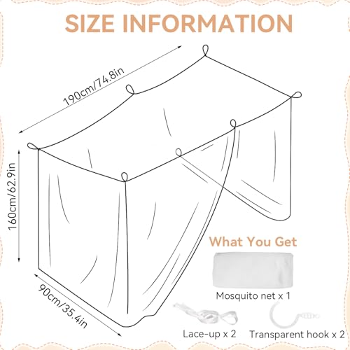 COZFUR Mosquito Net for Bed Mosquiteros Cameros para Cuba One Side Opening White Bed Canopy Netting for Bedroom Camping Outdoor Travel (L75 X W35 X H63 Inch)
