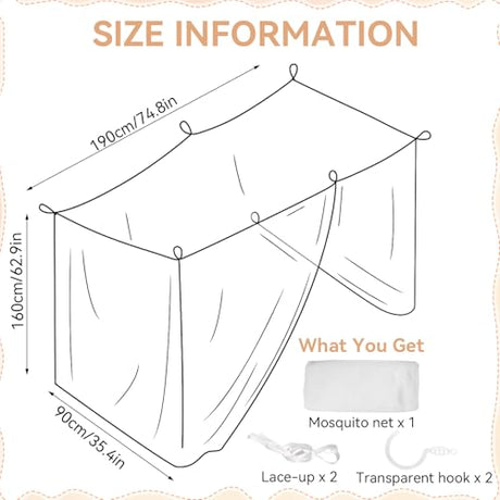 COZFUR Mosquito Net for Bed Mosquiteros Cameros para Cuba One Side Opening White Bed Canopy Netting for Bedroom Camping Outdoor Travel (L75 X W35 X H63 Inch) COZFUR