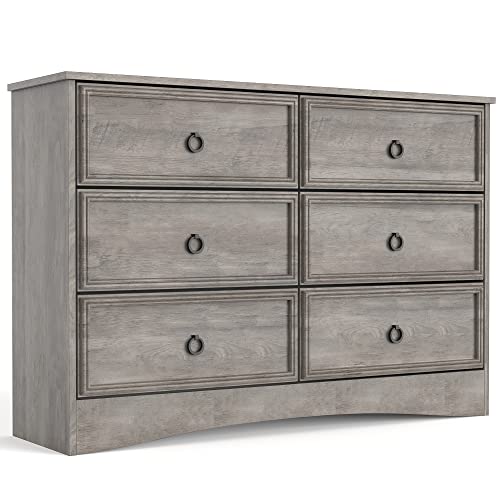 LGHM Modern 6 Drawer Dresser, Dressers for Bedroom, Chest of Drawers Closet Organizers and Storage Clothes - Easy Pulls Handle, Textured Borders Living Room, Hallway, Gray - WoodArtSupply