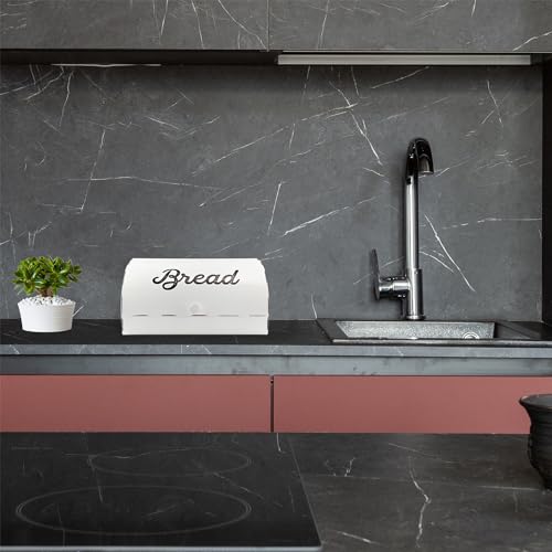 AuldHome White Bread Box; Farmhouse Vintage Enamelware Countertop Bread Bin AuldHome Design