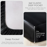 FreshCulture Satin Sheets Twin Size Bed Set - 3 Piece Luxury Soft Silky Twin Bed Sheets, Similar to Silk Sheet Set with 1 Deep Pocket Fitted Sheet, 1 Flat Sheet & 1 Pillowcase (Black) FreshCulture