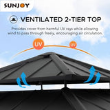Sunjoy 11 x 11 ft. Wood Gazebo Standard Cedar Framed Gazebos with Black Double Steel Hardtop Roof for Garden, Backyard Shade, Matte Black Roof + Natural Wood Frame Sunjoy