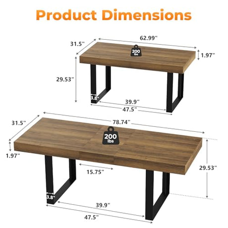 Zevemomo 63"-78.7" Expandable Dining Table, 6-8 Extendable Dining Table, Rectangle Conference Table, Farmhouse Kitchen Table with Slide Track, Tapered U-Shaped Wood Legs for Office, Living Room-Brown Zevemomo