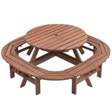 10-12 Person Picnic Table Round Outdoor Dining Table with Umbrella Hole,1 Built-in Ring Stool,Wooden Outside Picnic Tables and Bench Set for Garden,Patio, Backyard,2500LBS Total Capacity,Walnut Brown Pvillez