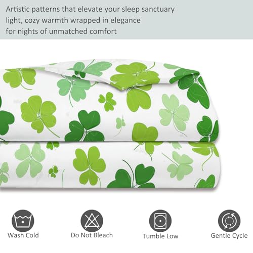 Aesthetic Duvet Cover Set Green - Single 3-Piece Double-Sided Printed Bedding with Minimalist Clover Modern Design, Ultra-Soft Microfiber Quilt Cover with Zipper for a Calm Generic