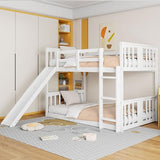 Ball & Cast Bunk Bed Twin Over Twin Beds,with Slide and Ladder,Wood Low Floor Bedframe w/Full-Length Guardrail & Space Saving,No Box Spring Needed,Bedroom Furniture for Student Dorms,White Ball & Cast