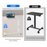 Ywin Medical Adjustable Overbed Bedside Table with Wheels, Rolling Standing Desk, Pneumatic Small Side Bed Table with Tray for Couch, Hospital, Home,Office Use (White) Ywin