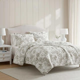 Martha Stewart - Queen Comforter Set, Smooth Sateen Front with Subtle Sheen & Lightweight Cotton Percale Reverse, 3 Piece Bed Set with Matching Pillowcases (Avery Floral Grey) Martha Stewart