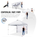 CROWN SHADES Canopy Tent 10x10 Pop Up Canopy Outdoor Shade with Pockets Sidewall, Easy Up Sun Shelter with One Person Set Up Center Lock, Portable Instant Camping Beach Canopy Tents, Grid White CROWN SHADES