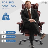 700lbs Big and Tall Office Chair with Footrest&Adjustable Lumbar Pillow,Large Heavy Duty Executive Office Chair-Wide Seat,Ergonomic High Back Computer Chairs for Heavy People,Dual Rubber Wheels,Brown BIGGARSIT