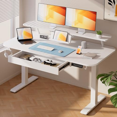 COMHOMA Electric Standing Desk with Drawers, 48 x 24'' Sit Stand up Desk with Monitor Stand, Laptop Stand, Height Adjustable Ergonomic Home Office Computer Desk with Memory Preset Controller COMHOMA