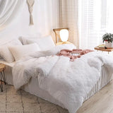 HAIHUA Faux Fur White Comforter Cover Twin Set, Fuzzy White Twin Bedding Set 2 Pieces (1 Fluffy Duvet Cover + 1 Plush Plush Pillow Cases) Furry Bed Set, Fluffy Bed Set, Zipper Closure HAIHUA